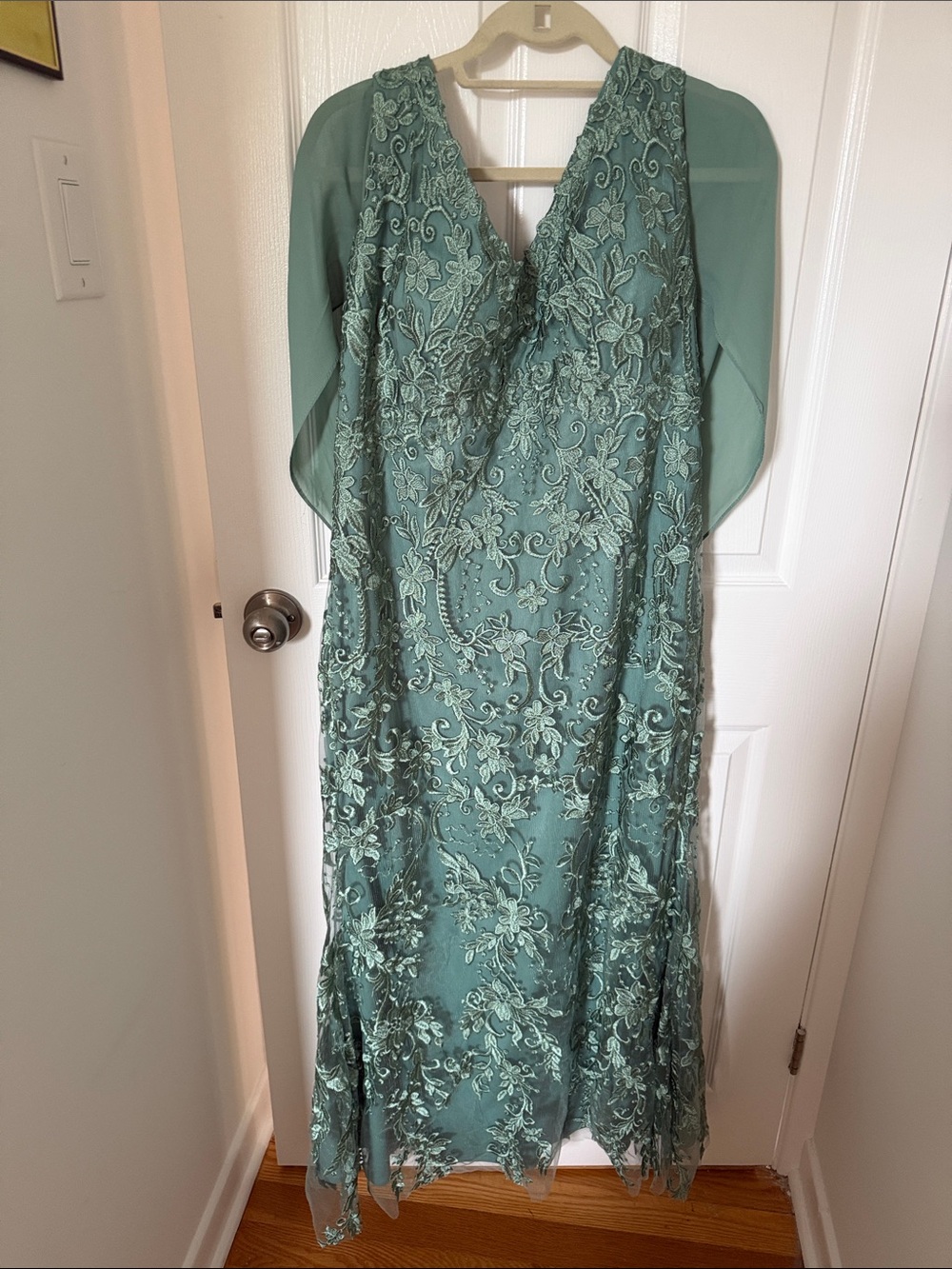 Sage Green Embroidered V-Neck Maxi Dress